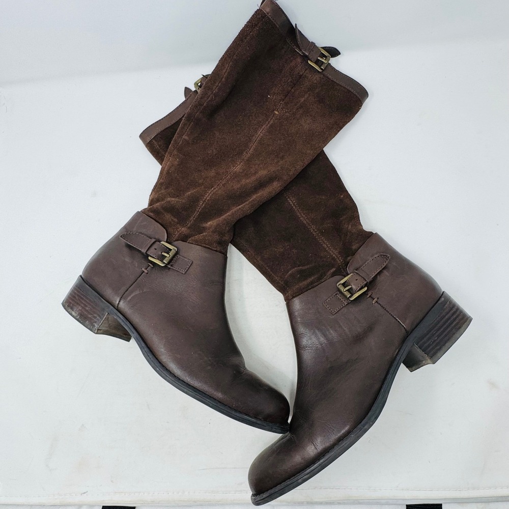 Vintageā Franco Sarto Brown Leather Suede Tall Riding Boots Size 10M